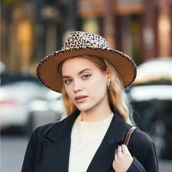 Leopard Print Western Fedora Panama Hat - Picture 1 of 5